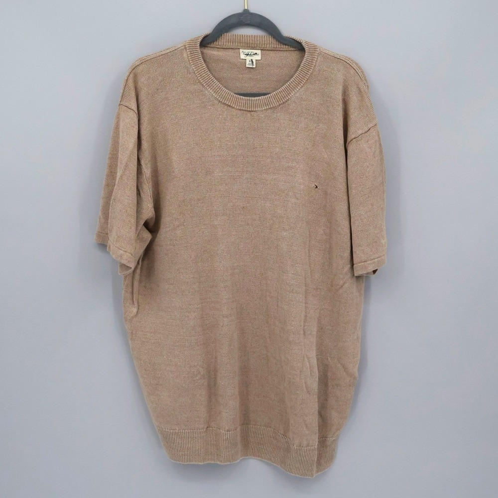 J. Crew Crewneck Linen Sweater Mens XL Tan Short Sleeve Knit Preppy Academia NWD